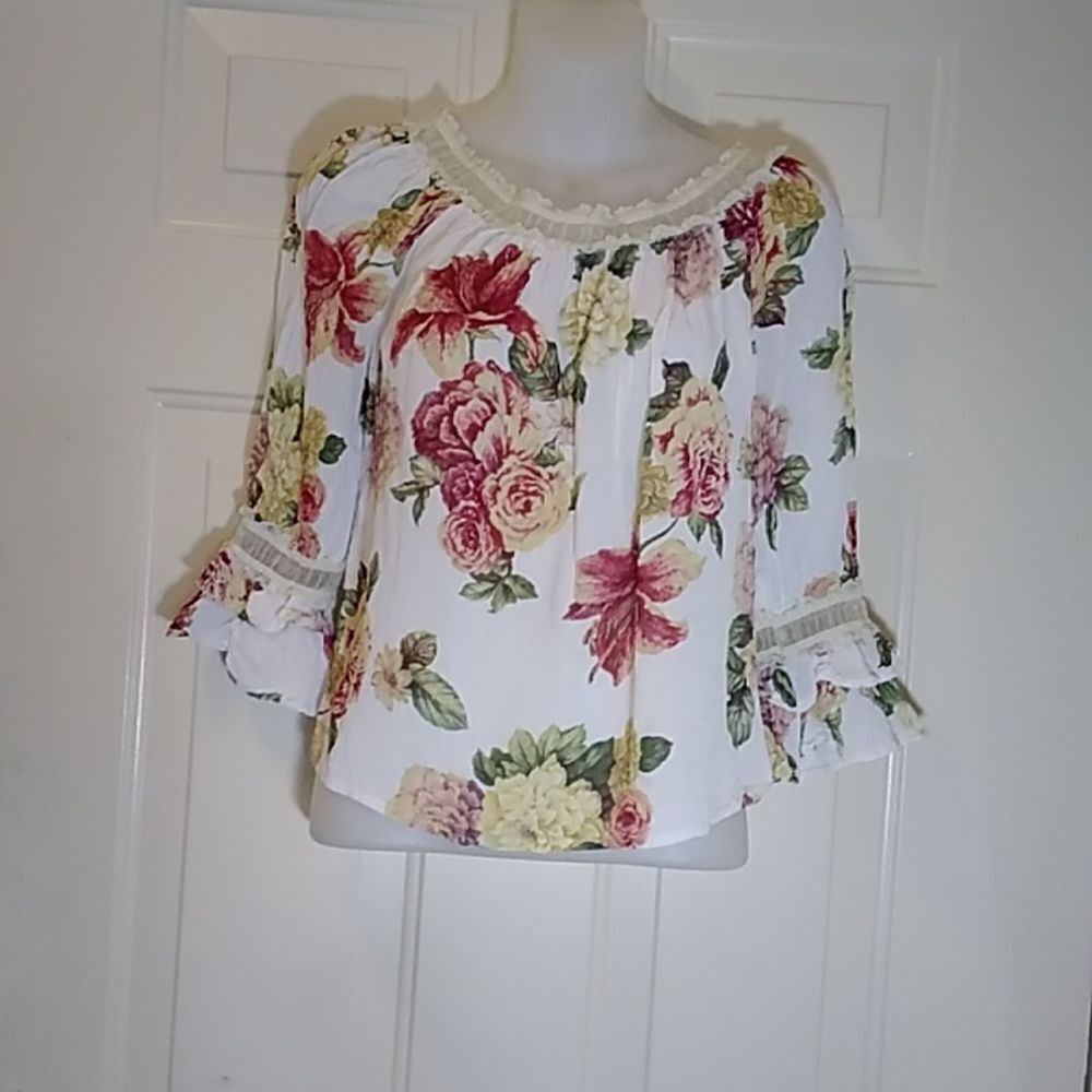 VTG Organza Paris 💯 Viscose Women's Blouse Top Floral Size M